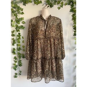 ❗️FINAL SALE!  Zara Leopard Print Tiered Long Sleeve Mini Dress
